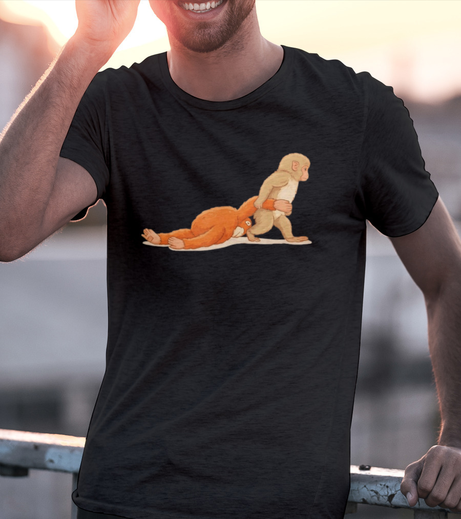 Baby Monkey Punch Hilarious Cartoon Primate Scene T-Shirt