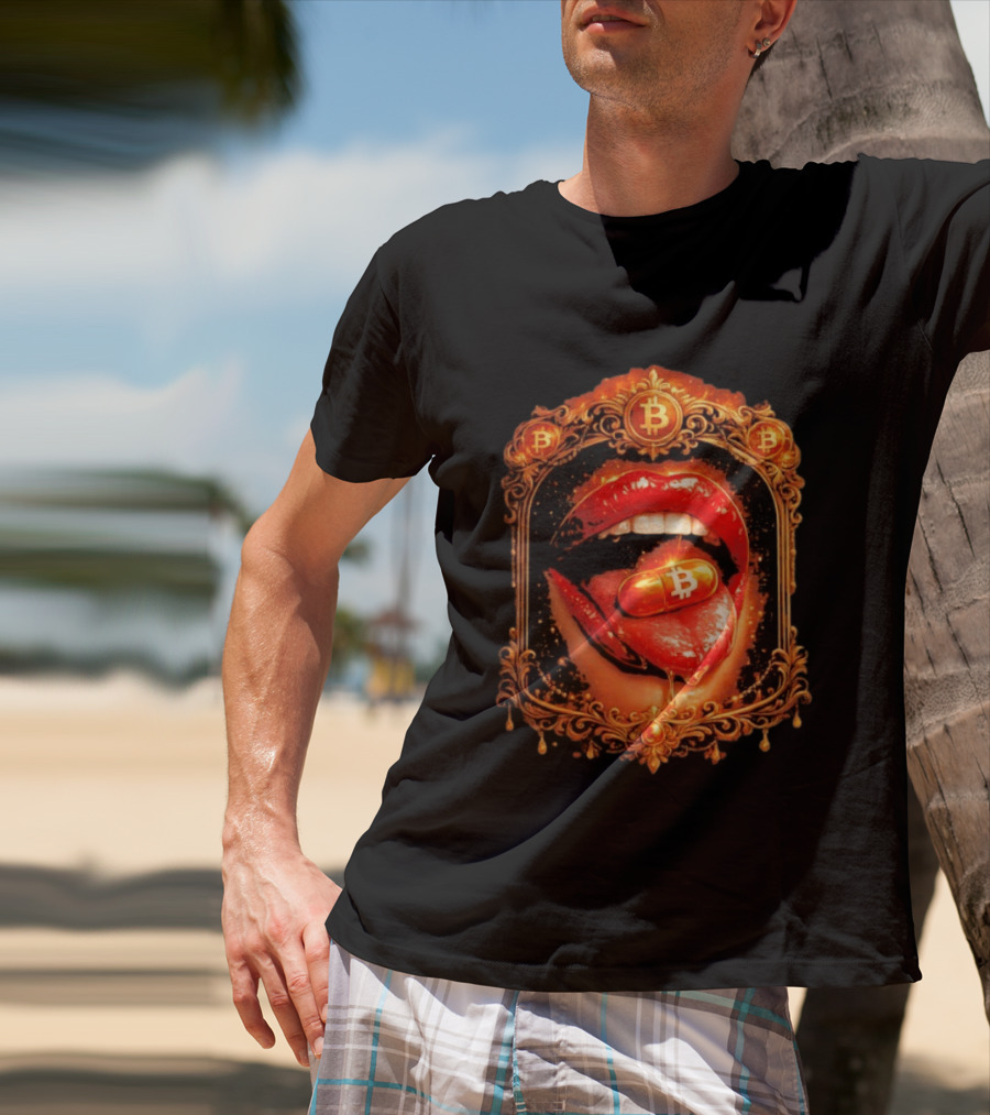 Bitcoin Orange Pill Lips Iconic Cryptocurrency T-Shirt