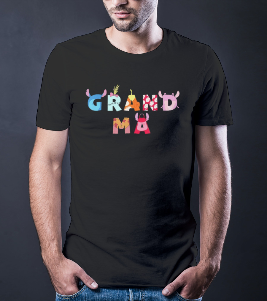 Disney Lilo And Stitch Grandma Birthday Colorful Character Letters T-Shirt