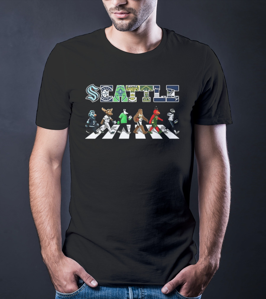 Seattle Kraken Mariners Supersonics Sounders Storm Seahawks Mascots Abbey Road T-Shirt