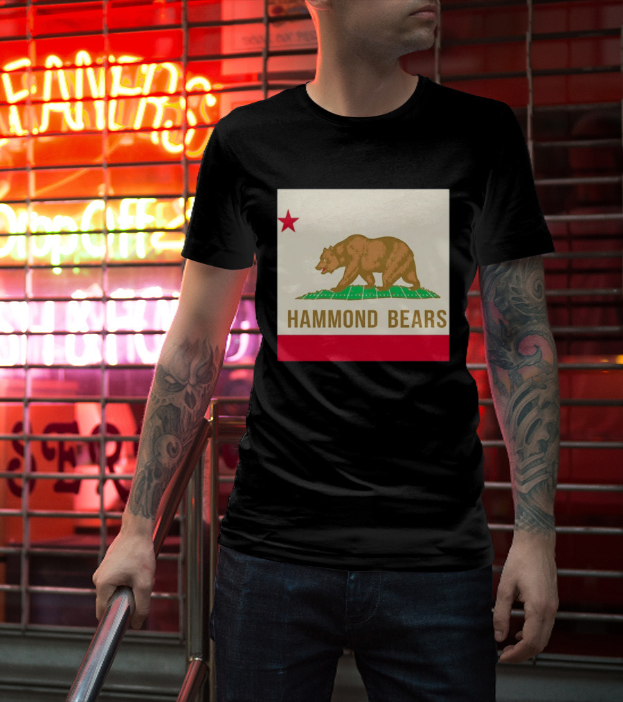 Hammond Bears California Flag Red Star Bear Image T-Shirt