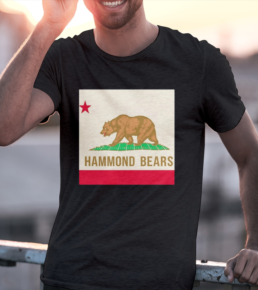 Hammond Bears California Flag Red Star Bear Image T-Shirt