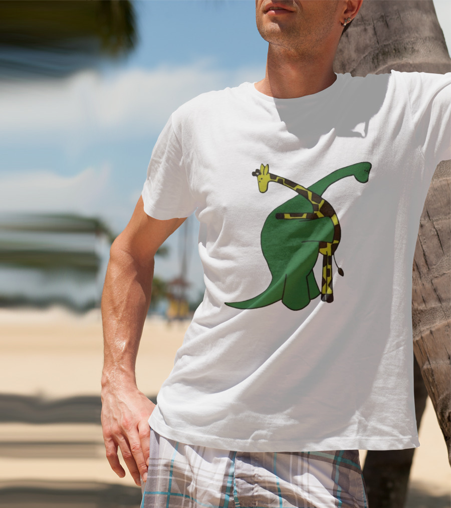 Dinosaur And Giraffe Friendship Embrace T-Shirt