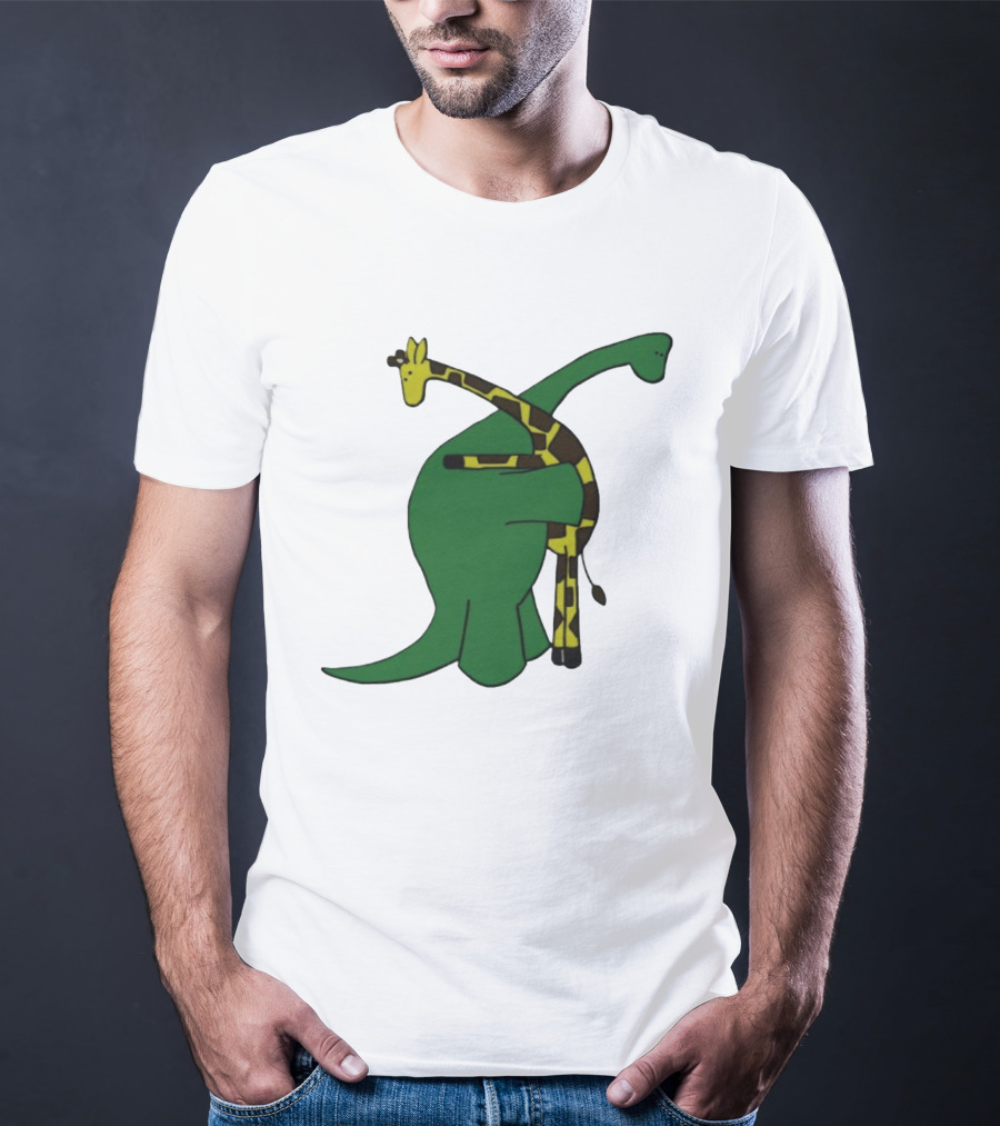 Dinosaur And Giraffe Friendship Embrace T-Shirt