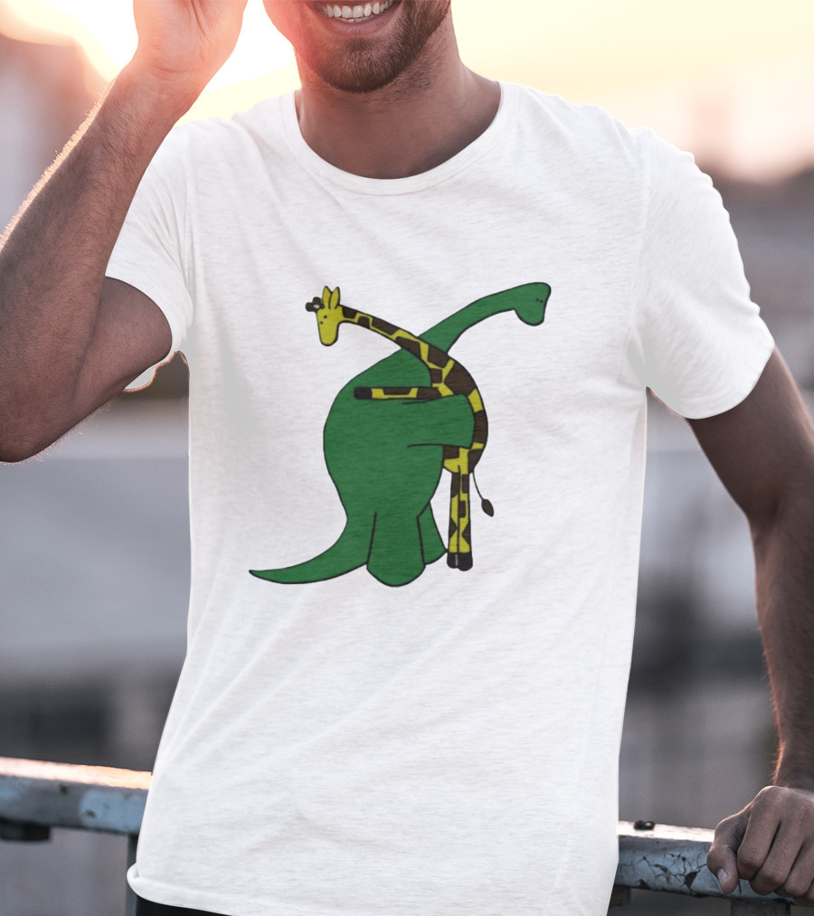 Dinosaur And Giraffe Friendship Embrace T-Shirt