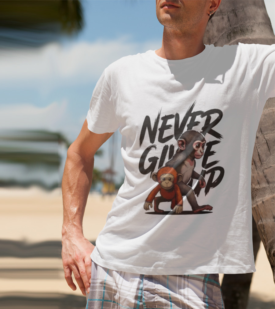Never Give Up Inspirational Monkeys Motivational Message T-Shirt