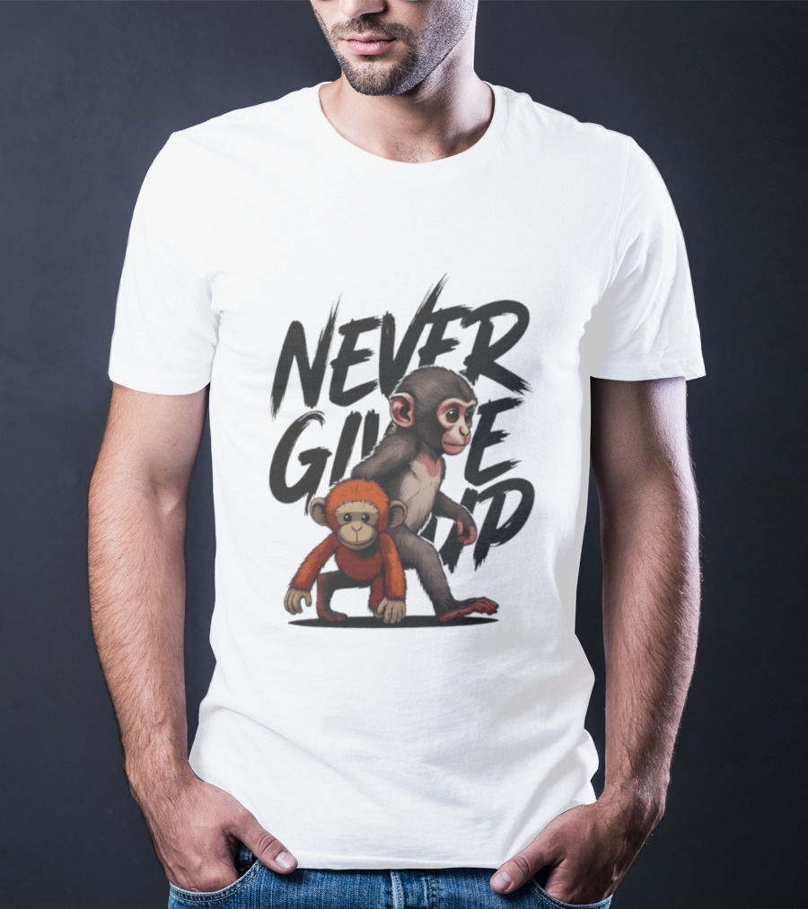Never Give Up Inspirational Monkeys Motivational Message T-Shirt