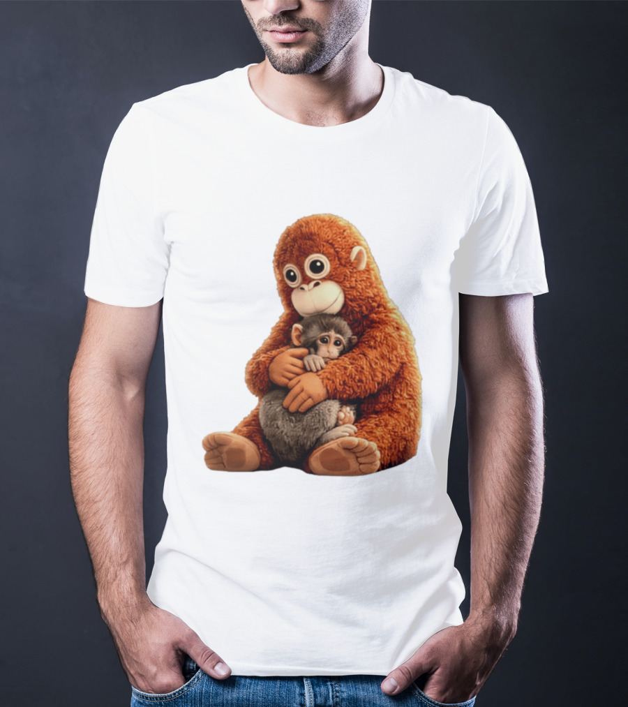 Punch Monkey Hugging Plush Baby Monkey T-Shirt