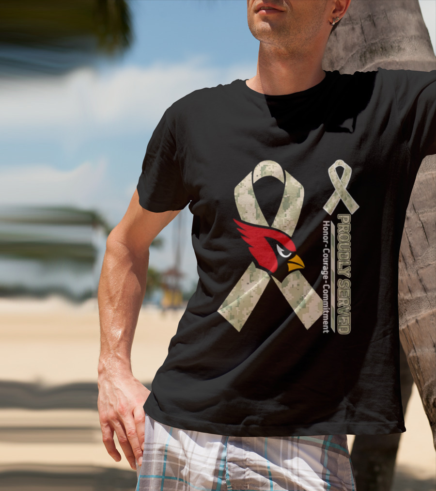 Arizona Cardinals Proudly Served Military Camo Honor Courage Commitment T-Shirt