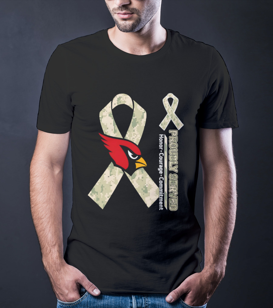 Arizona Cardinals Proudly Served Military Camo Honor Courage Commitment T-Shirt