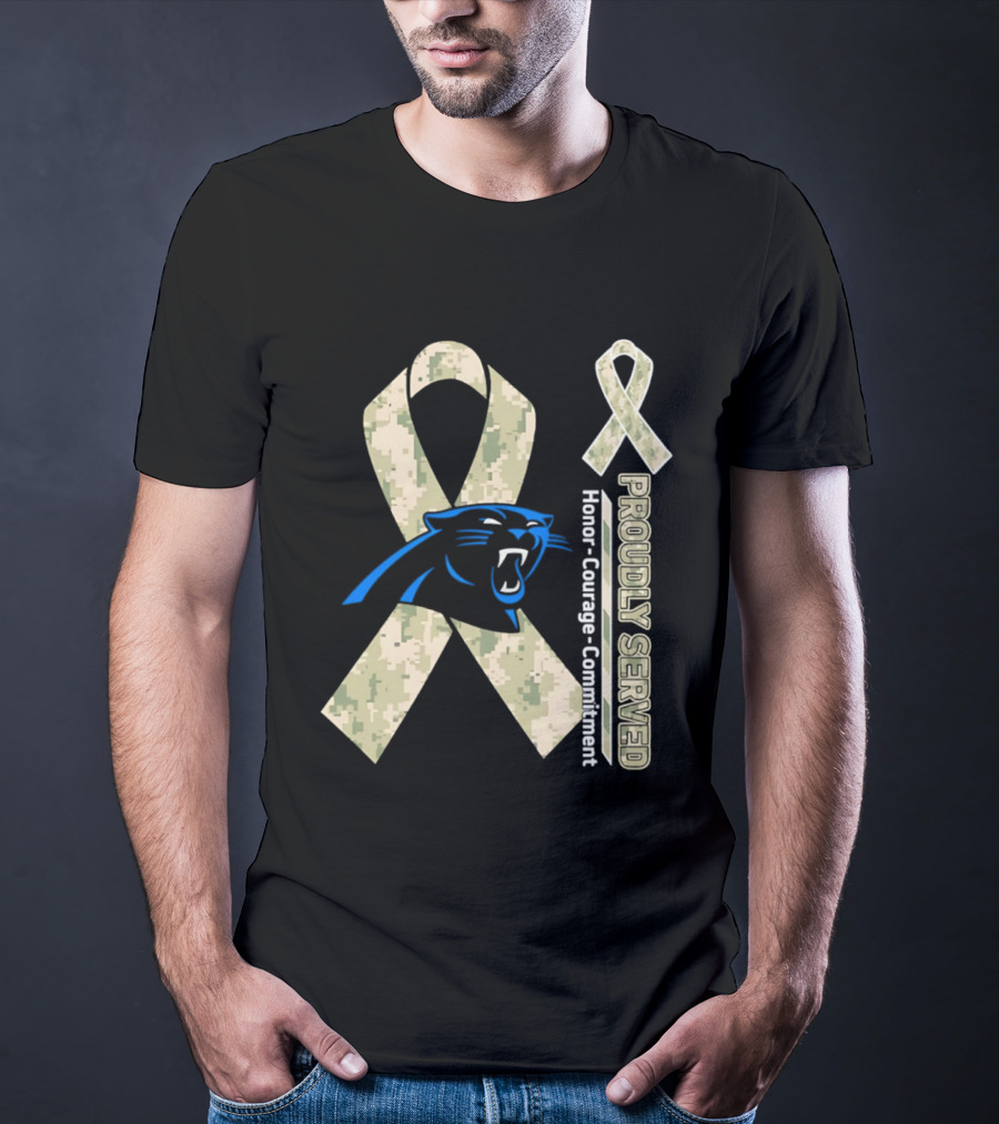 Carolina Panthers Camouflage Ribbon Proudly Served Honor Courage Commitment T-Shirt
