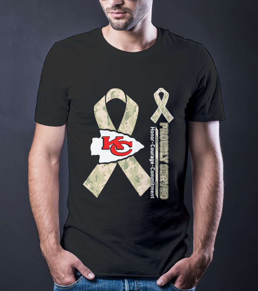 Kansas City Chiefs Military Support Honor Courage Commitment Kansas Camo Ribbon T-Shirt