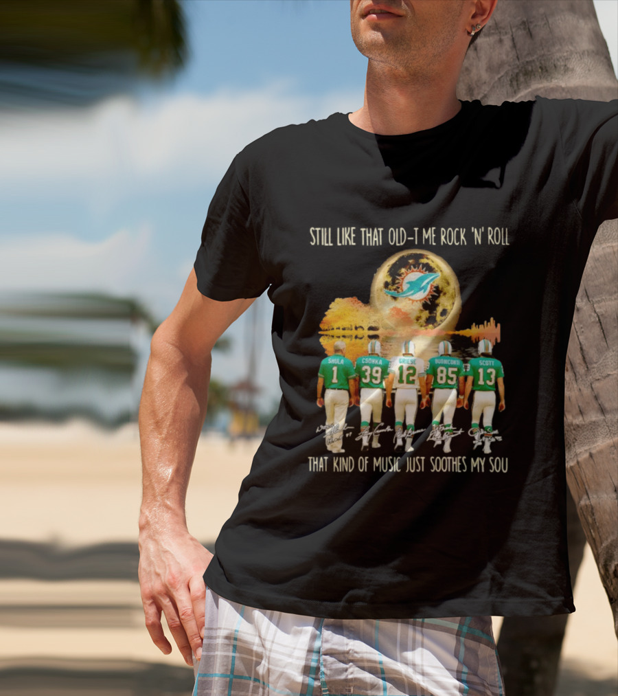 Miami Dolphins Shula Csonka Griese Buoniconti Scott Old Time Rock 'N' Roll Moon Skyline T-Shirt