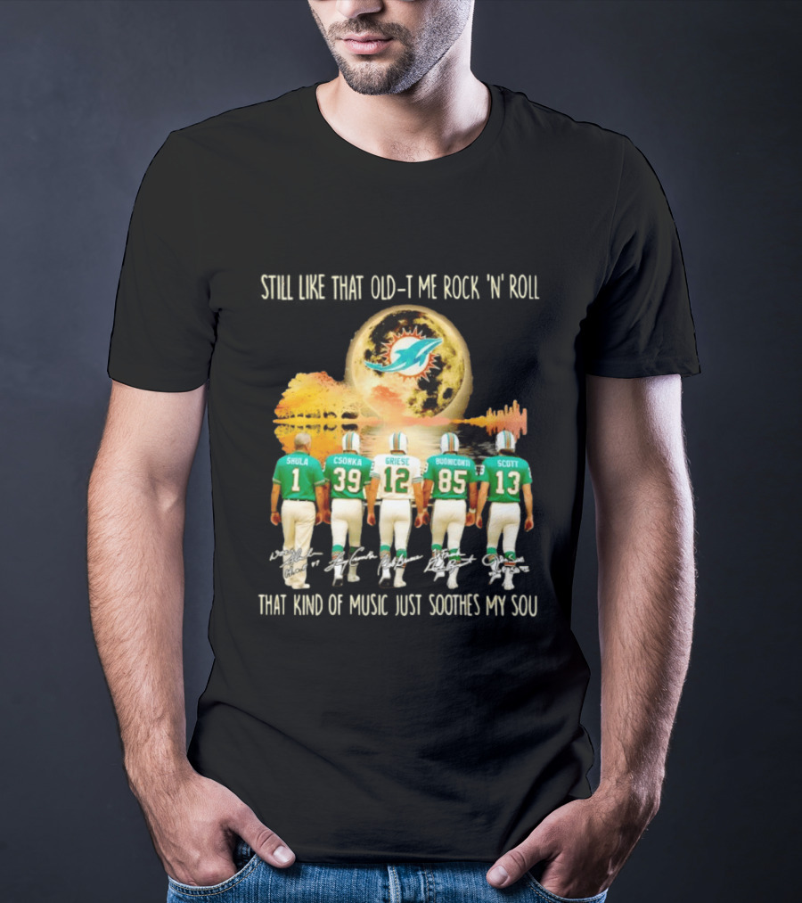 Miami Dolphins Shula Csonka Griese Buoniconti Scott Old Time Rock 'N' Roll Moon Skyline T-Shirt