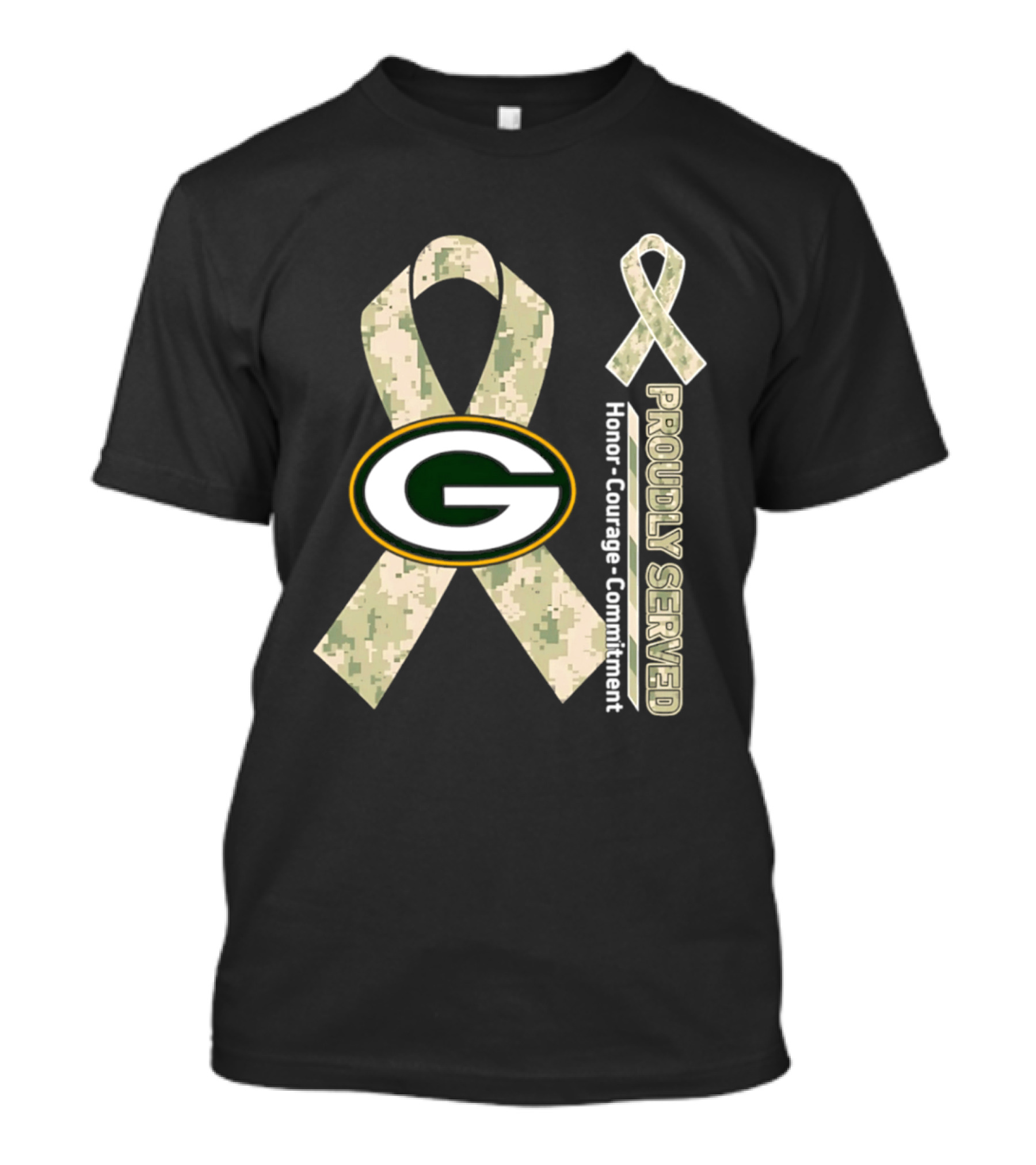 Green Bay Packers Camouflage Ribbon Honor Courage Commitment T-Shirt