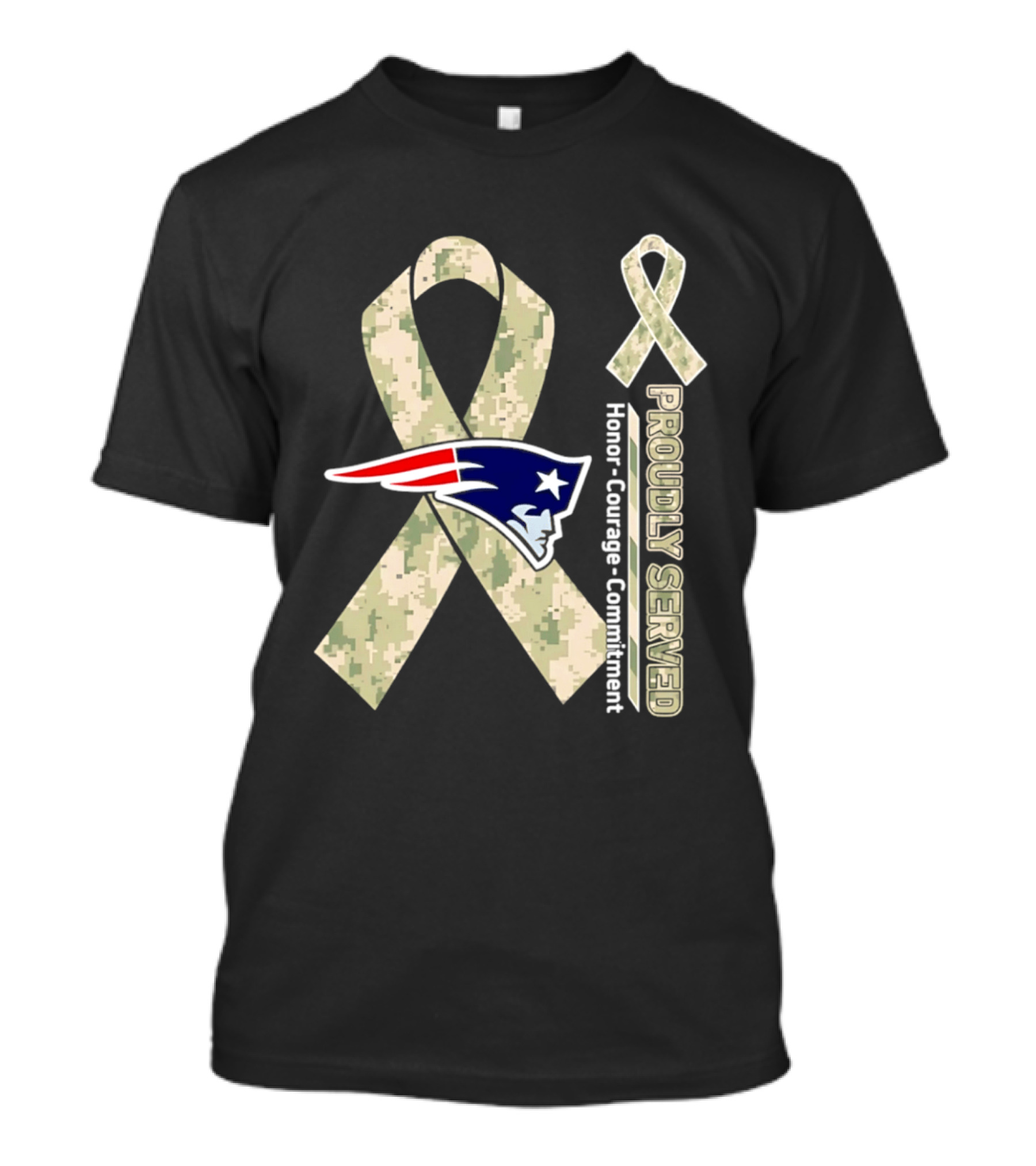 New England Patriots Camouflage Ribbon Honor Courage Commitment T-Shirt