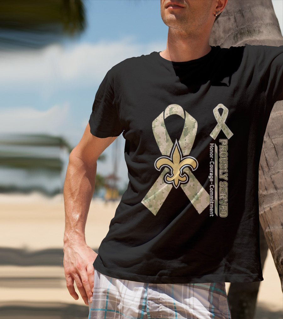 New Orleans Saints Camouflage Ribbon Honor Courage Commitment T-Shirt
