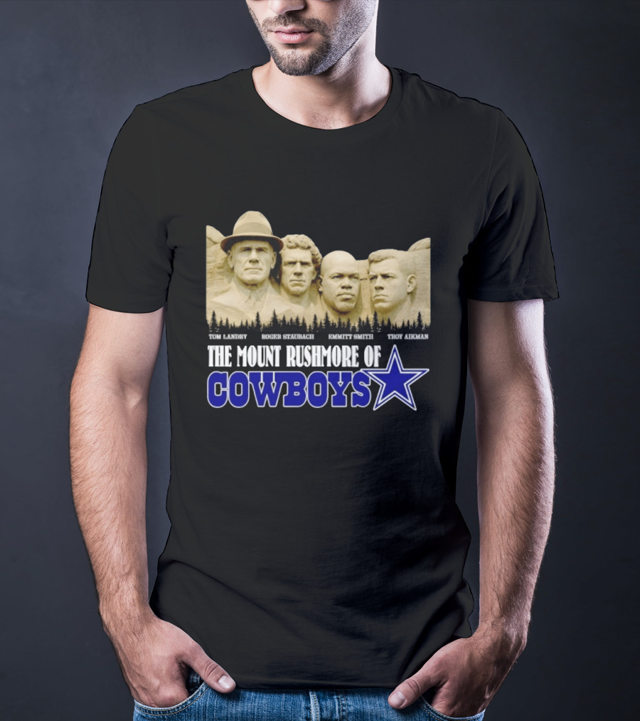 Tom Landry Roger Staubach Emmitt Smith Troy Aikman Mount Rushmore Cowboys Star T-Shirt