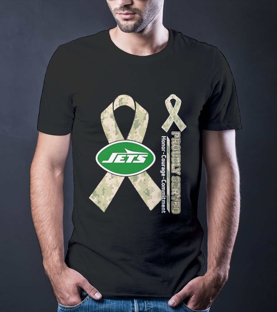 New York Jets Camo Ribbon Proudly Served Honor Courage Commitment T-Shirt