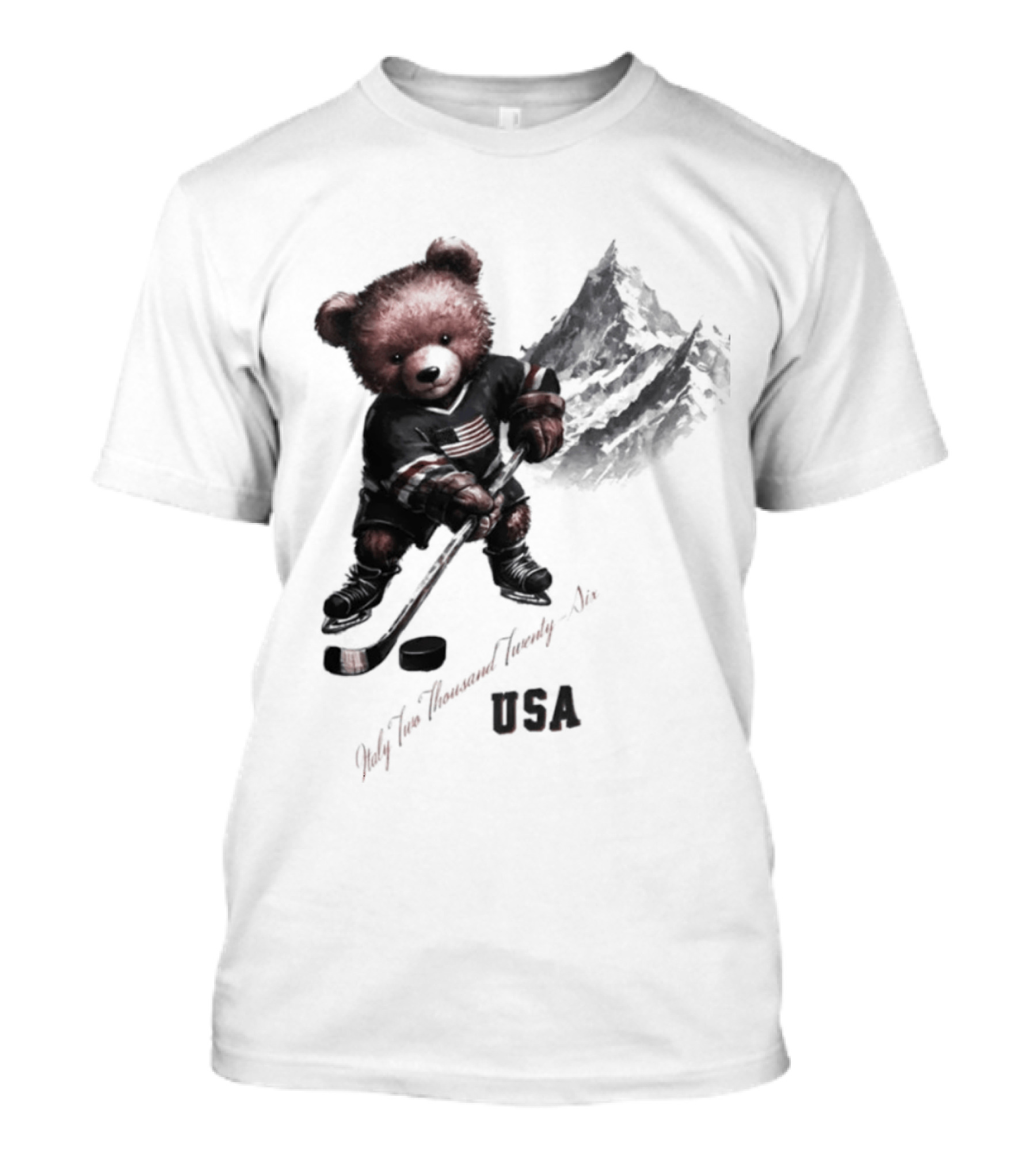 USA Ice Hockey Teddy Bear Italy 2026 T-Shirt