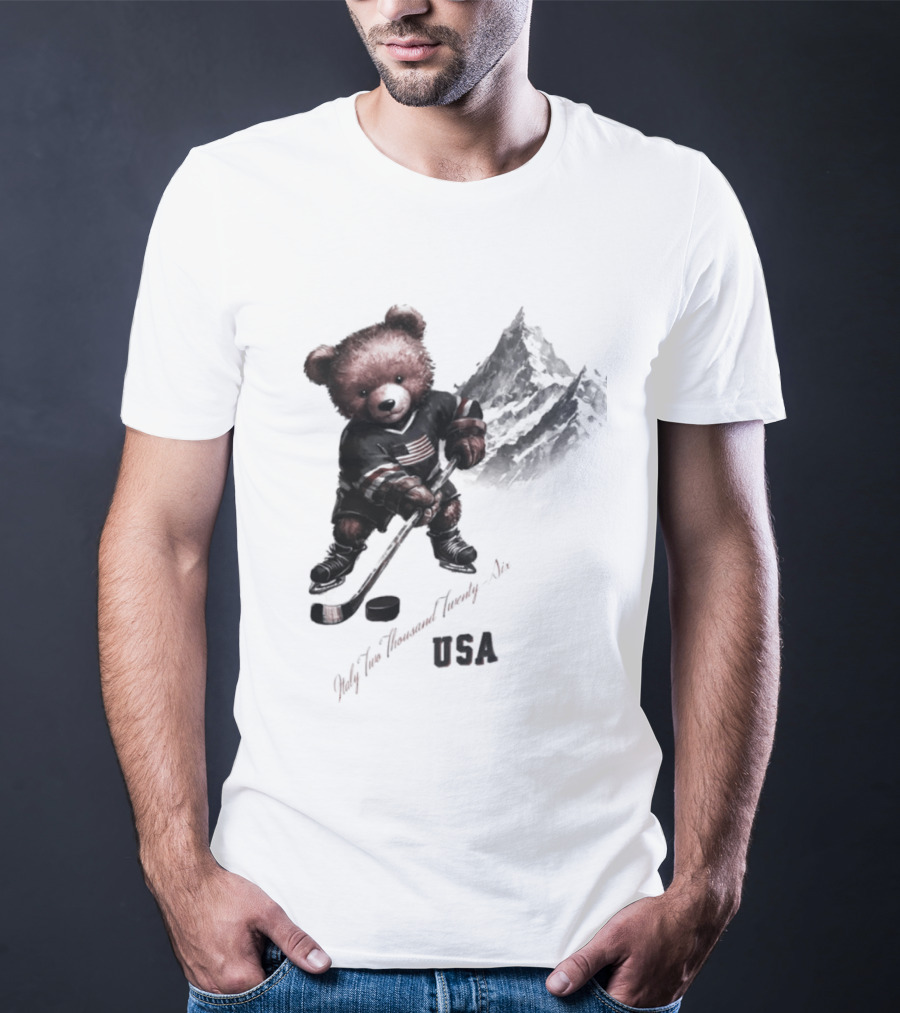 USA Ice Hockey Teddy Bear Italy 2026 T-Shirt