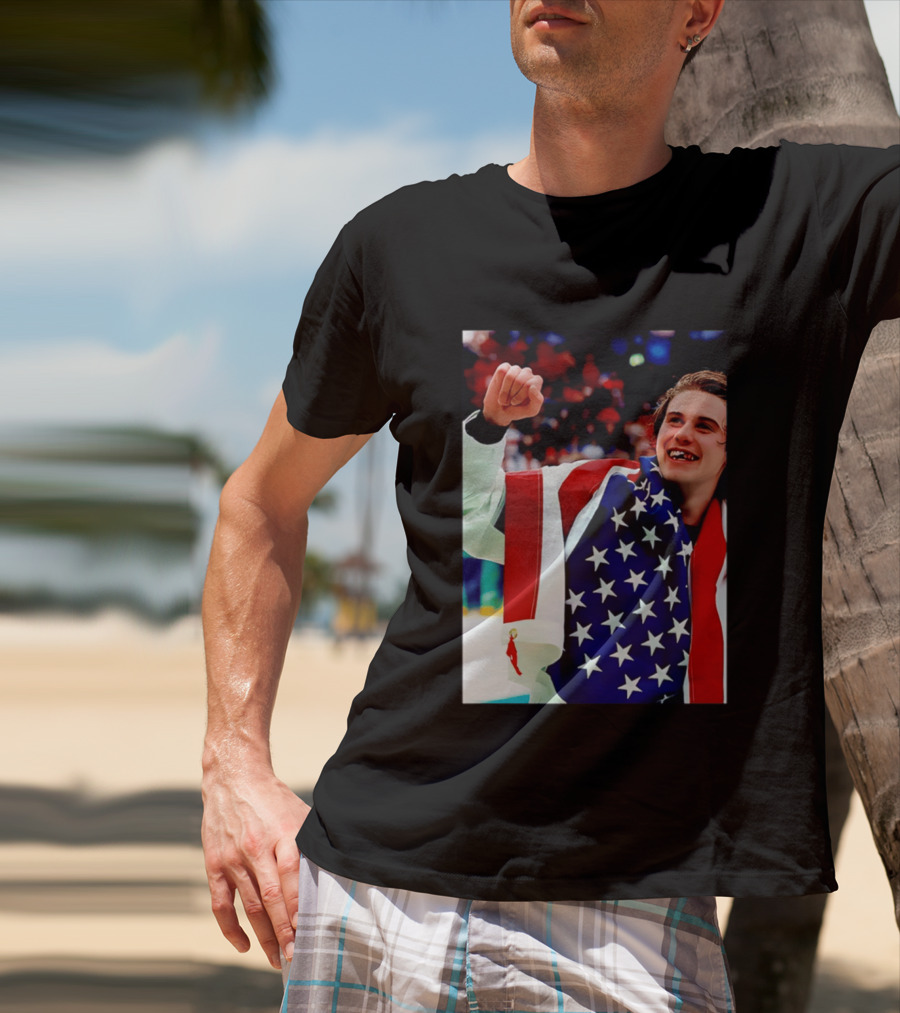 Jack Hughes Celebrating Team USA Hockey Star Spangled Moment T-Shirt