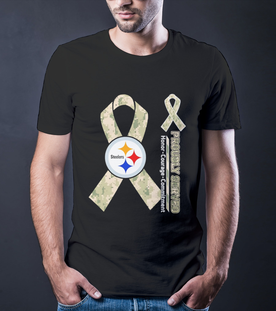 Pittsburgh Steelers Camouflage Ribbon Proudly Served Honor Courage Commitment T-Shirt