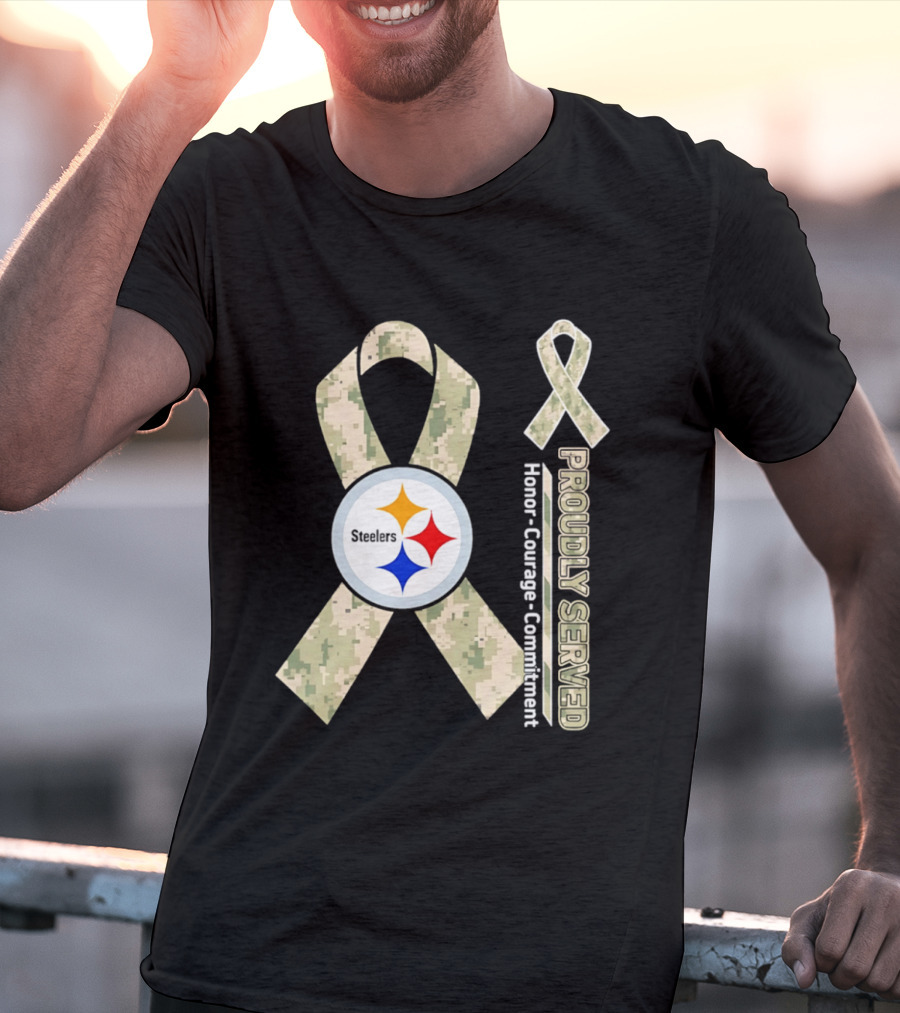 Pittsburgh Steelers Camouflage Ribbon Proudly Served Honor Courage Commitment T-Shirt