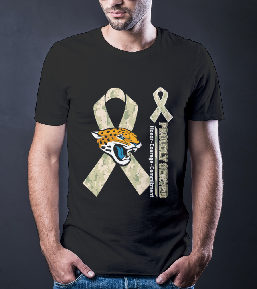 Jacksonville Jaguars Camouflage Ribbon Proudly Served Honor Courage Commitment T-Shirt