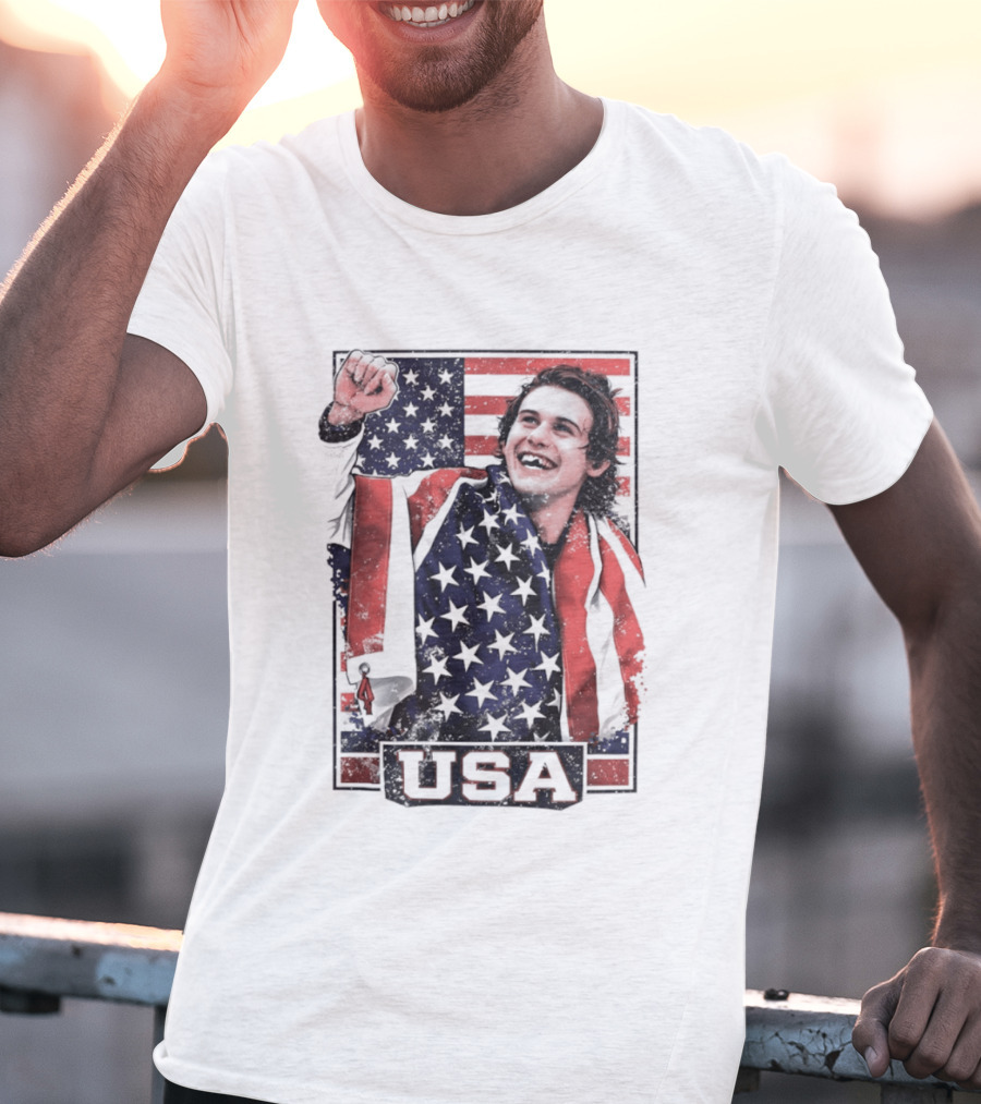 Jack Hughes USA Gold Medal Milano Cortina 2026 American Flag Hockey T-Shirt