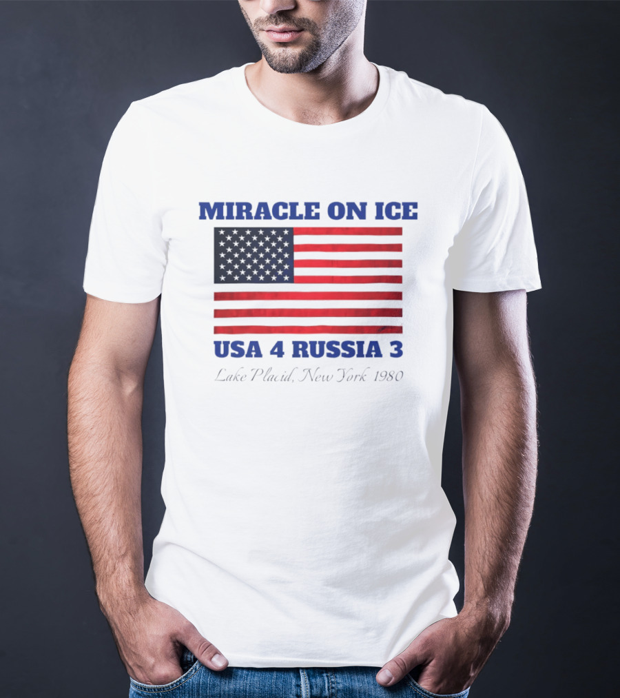 Miracle On Ice USA 4 Russia 3 American Flag Lake Placid New York 1980 Olympic 2026 Milano Cortina T-Shirt