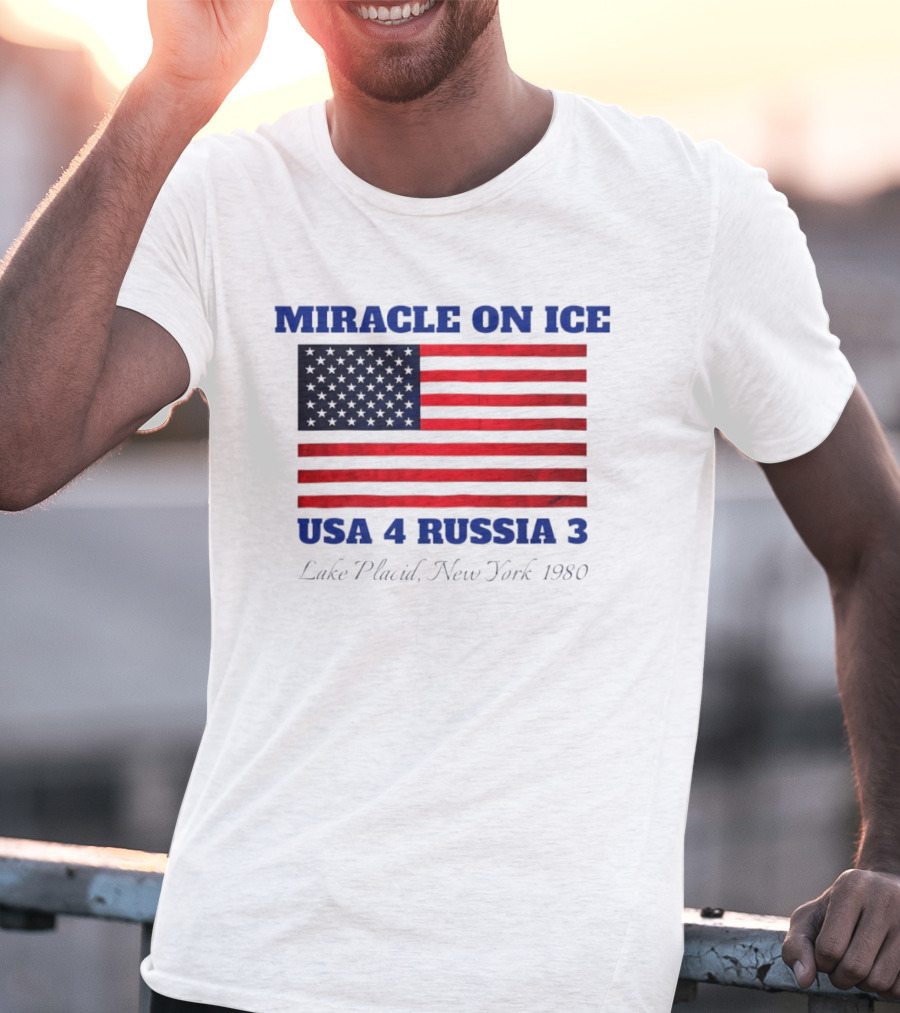 Miracle On Ice USA 4 Russia 3 American Flag Lake Placid New York 1980 Olympic 2026 Milano Cortina T-Shirt