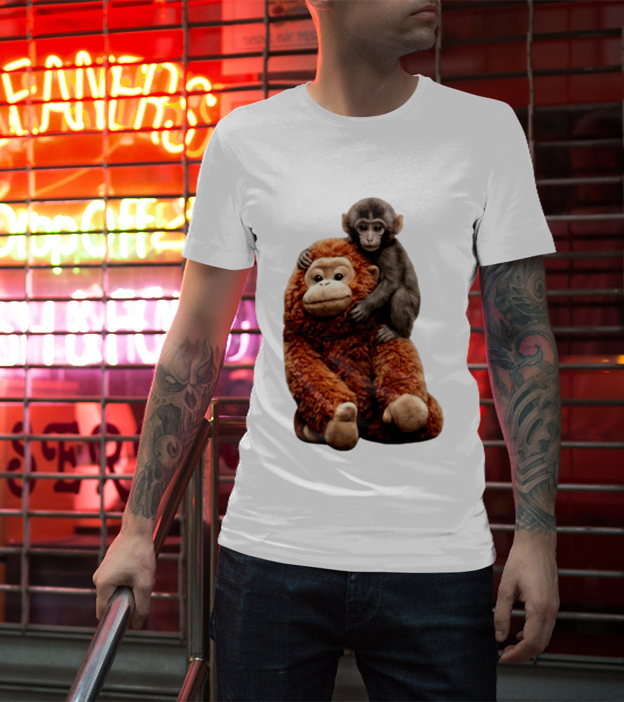 Monkey Punch Plush Toy And Baby Monkey Cuddling Image T-Shirt