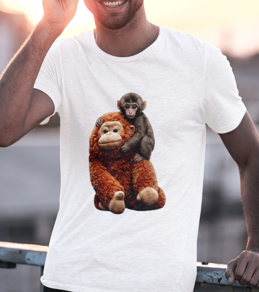 Monkey Punch Plush Toy And Baby Monkey Cuddling Image T-Shirt