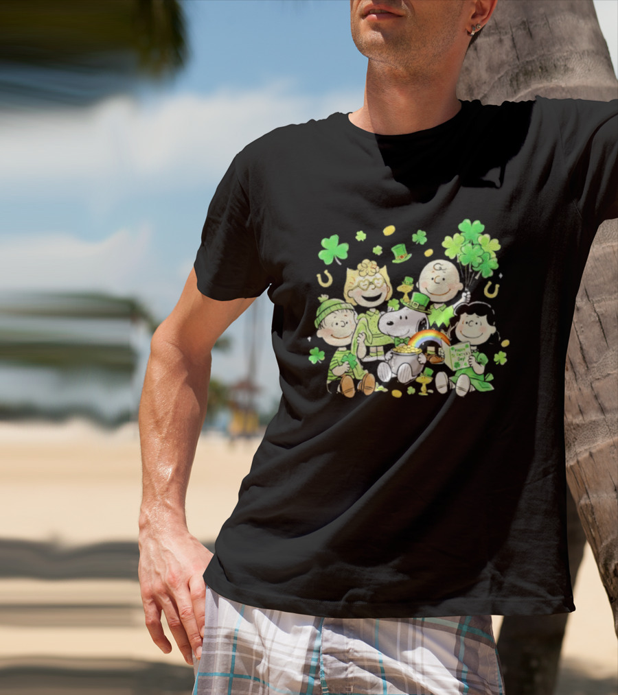 St. Patrick's Day Peanuts Snoopy And Friends With Shamrocks Horseshoes And Rainbow T-Shirt