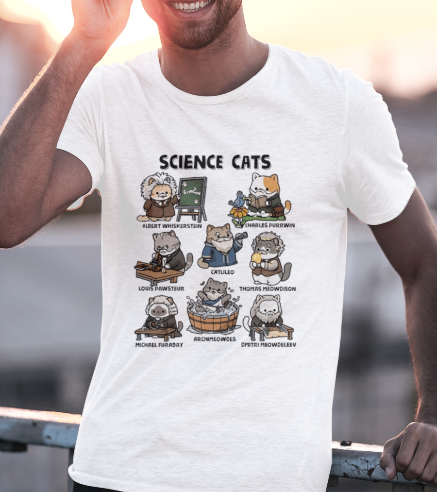 Science Cats Einstein Galileo Hypurrnicus Curieos Purrnicus Newton Hisshopper Tesla Furraday Hisskampf T-Shirt