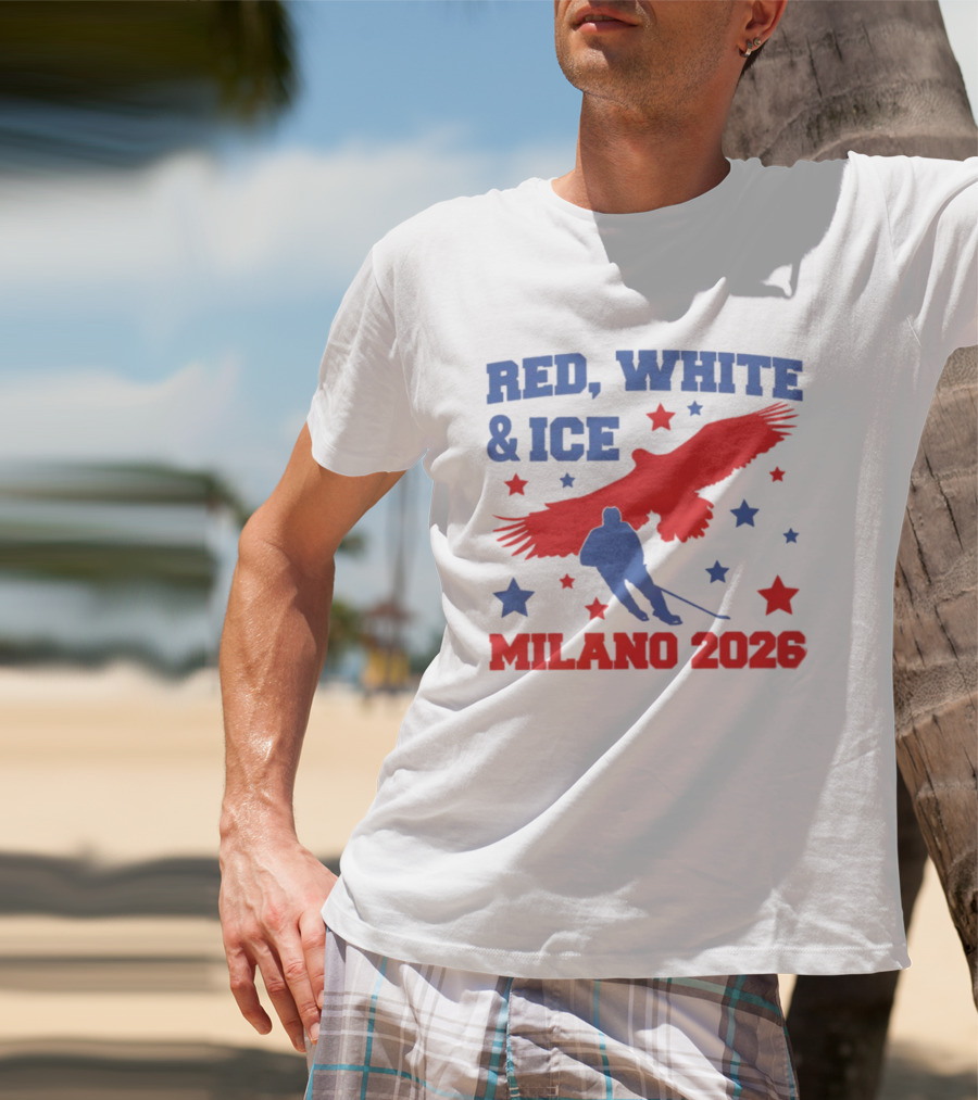 Red White And Ice Milano 2026 USA Hockey Eagle And Stars T-Shirt