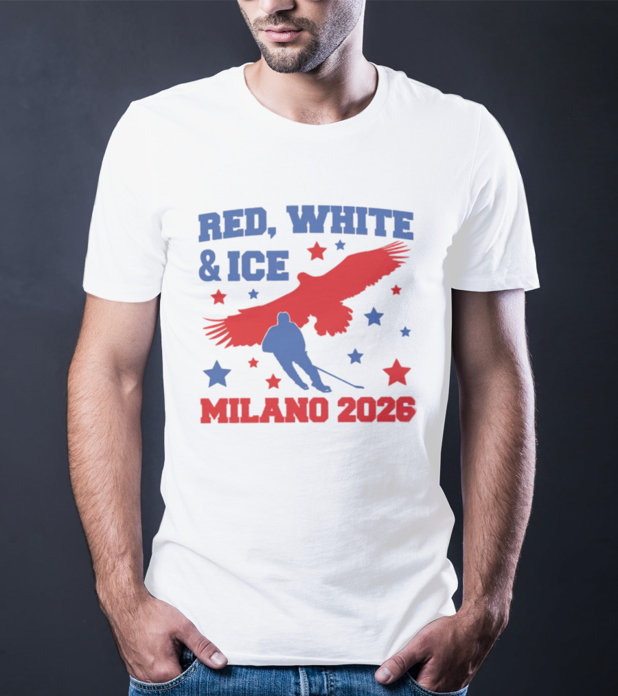 Red White And Ice Milano 2026 USA Hockey Eagle And Stars T-Shirt