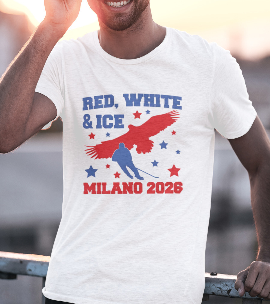 Red White And Ice Milano 2026 USA Hockey Eagle And Stars T-Shirt
