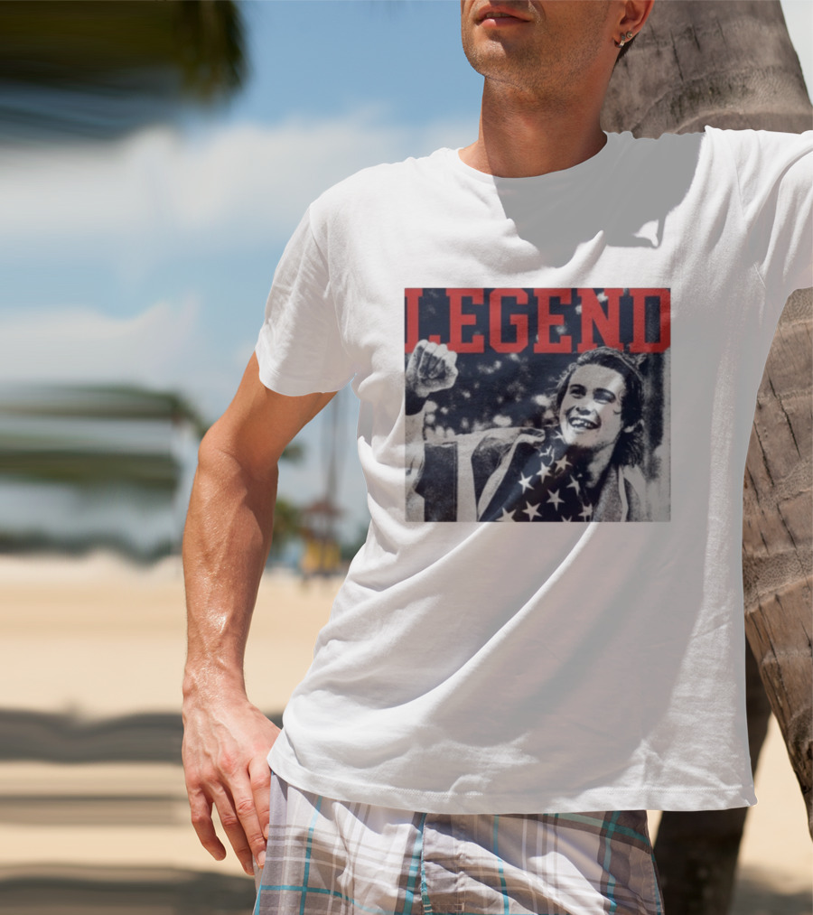The Ice Sacrifice Jack Hughes Legend Fist Raised American Flag T-Shirt
