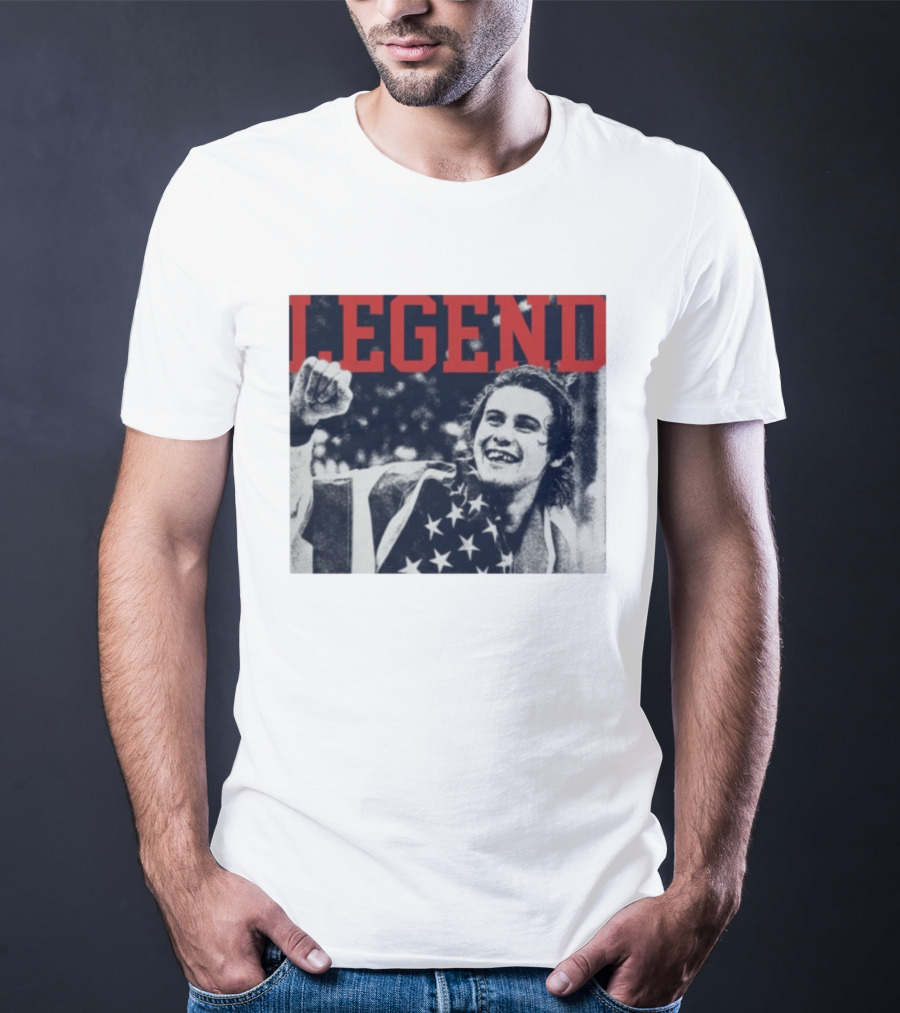 The Ice Sacrifice Jack Hughes Legend Fist Raised American Flag T-Shirt