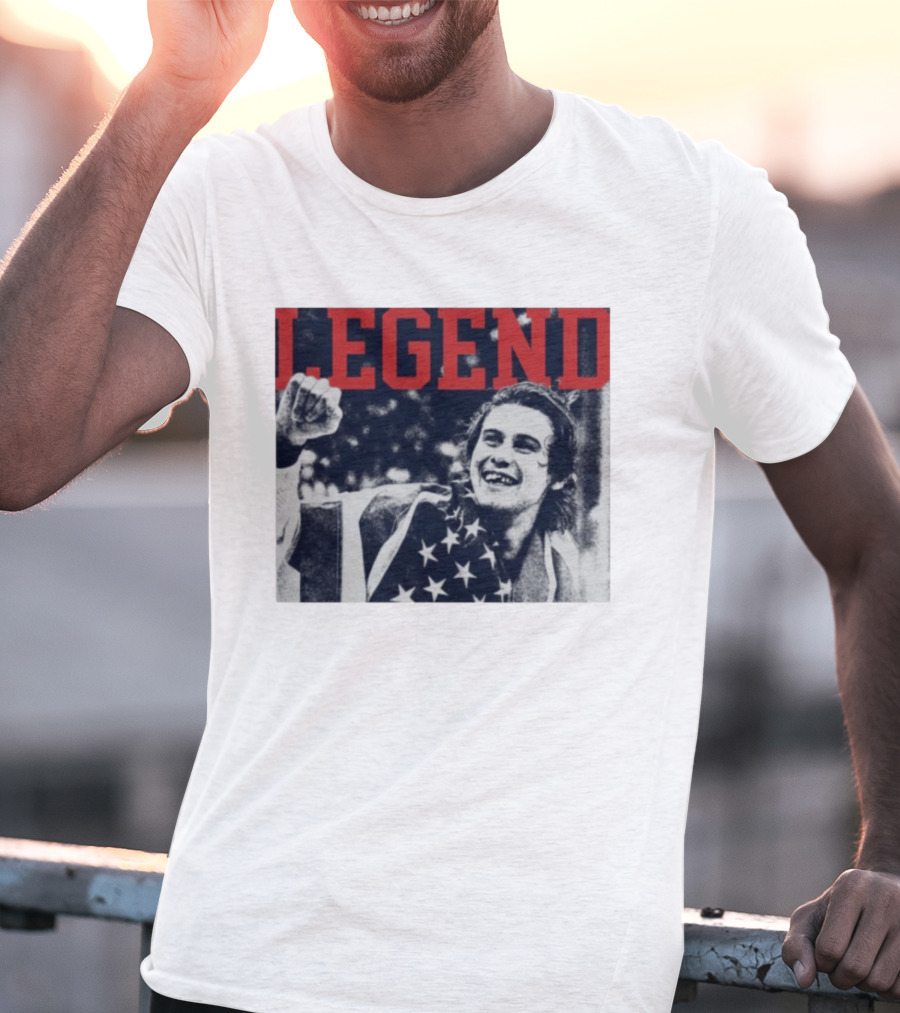 The Ice Sacrifice Jack Hughes Legend Fist Raised American Flag T-Shirt