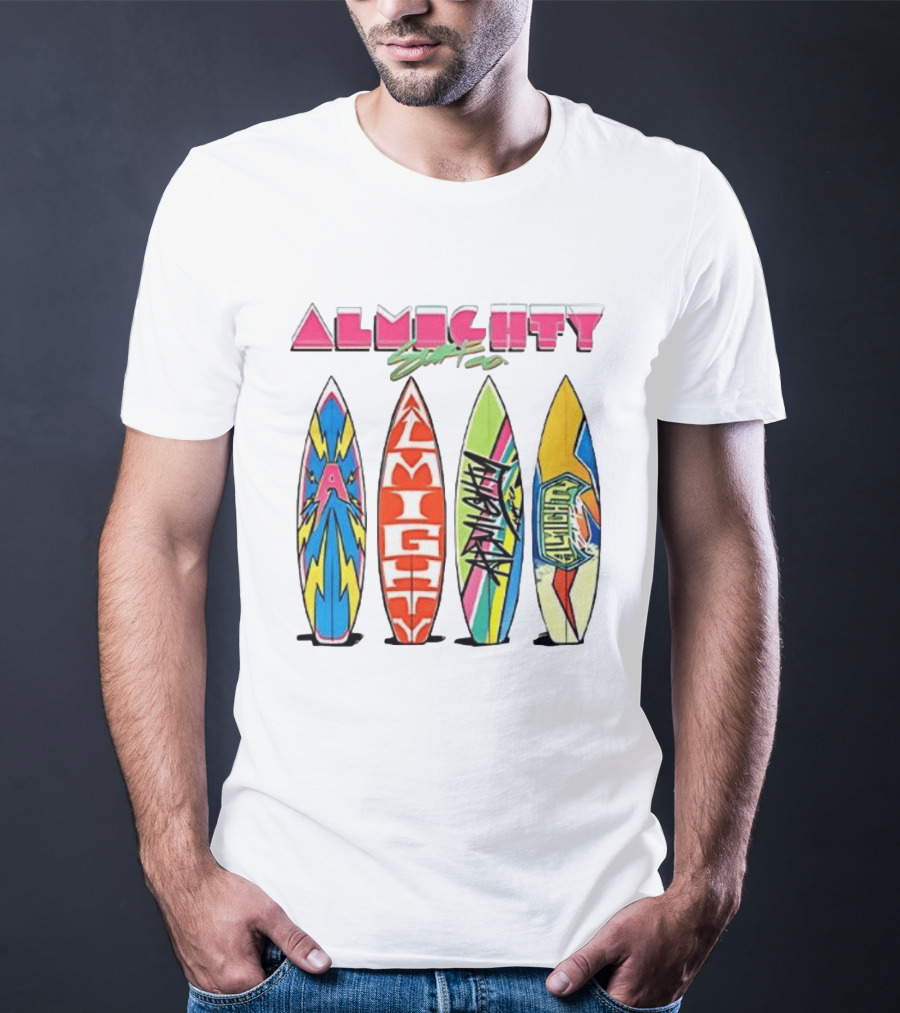 Almighty Surfs Up Collection Vibrant Surfboards T-Shirt
