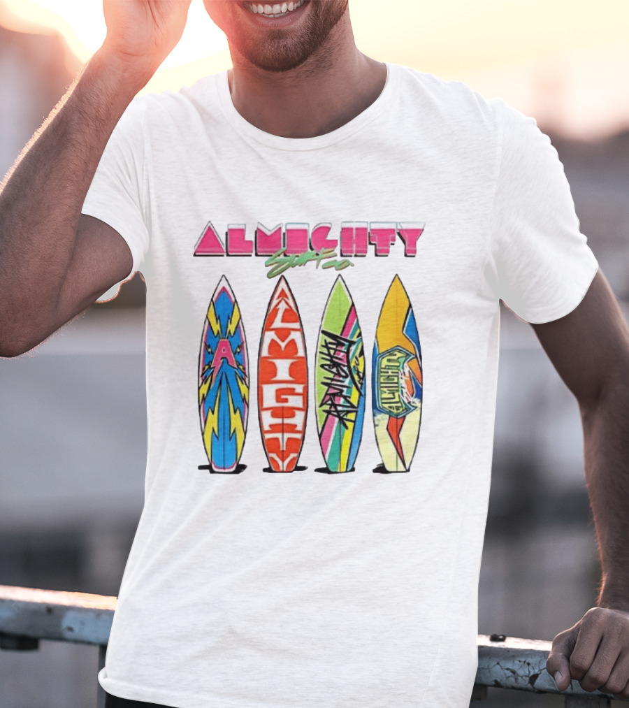 Almighty Surfs Up Collection Vibrant Surfboards T-Shirt