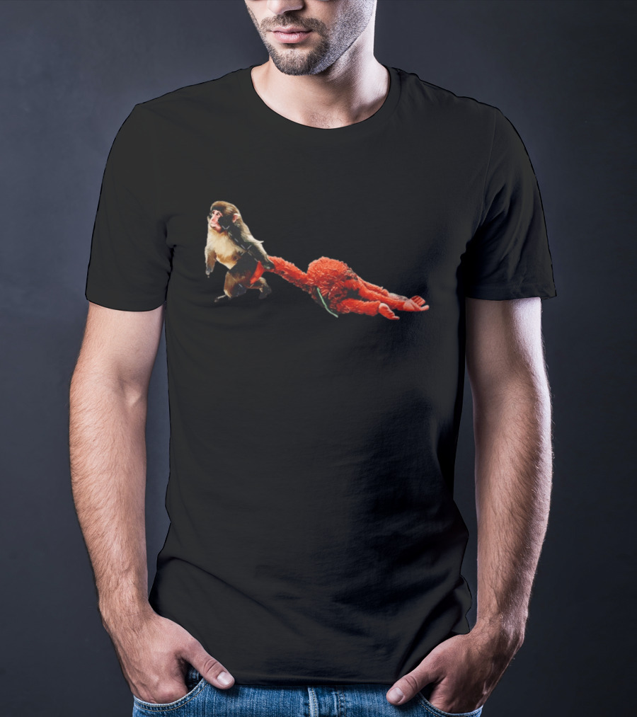 Punch Baby Monkey Dragging Emotional Plush Toy T-Shirt