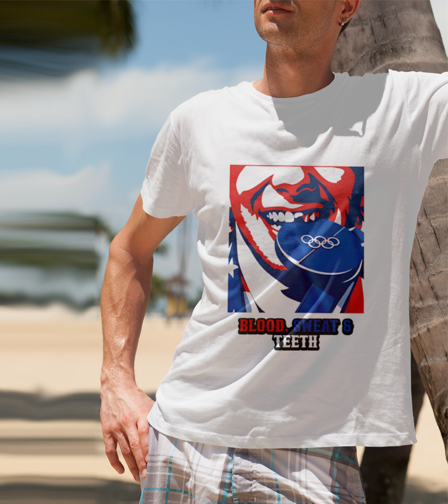 Blood Sweat Teeth Jack Hughes USA Olympic Hockey Gold Medal Champs T-Shirt