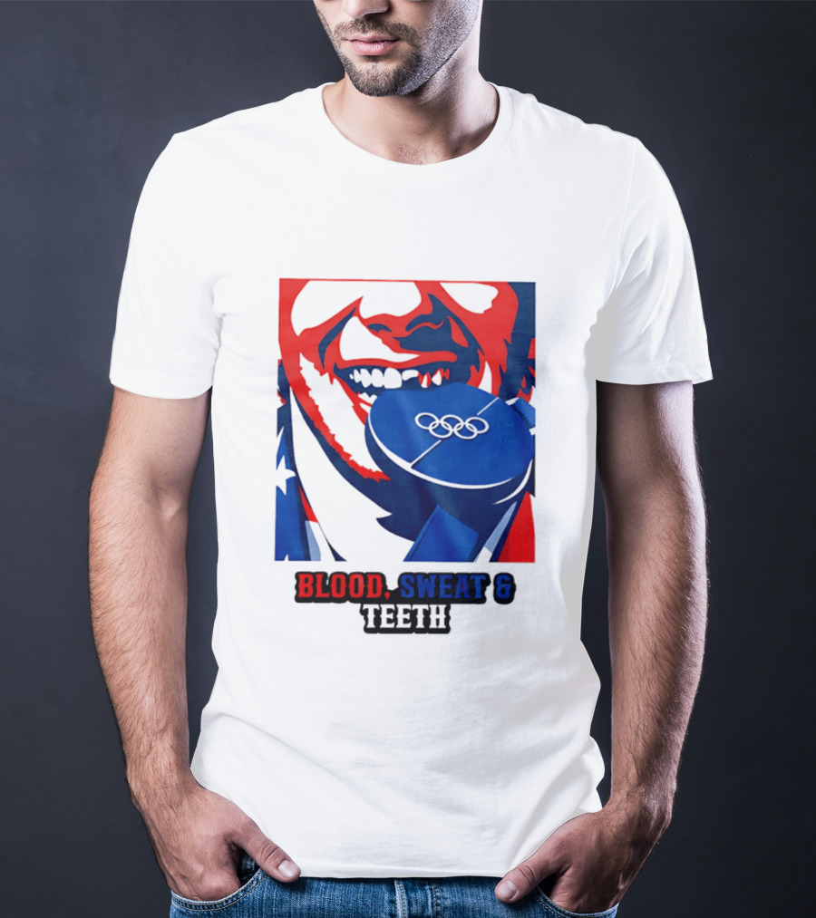 Blood Sweat Teeth Jack Hughes USA Olympic Hockey Gold Medal Champs T-Shirt