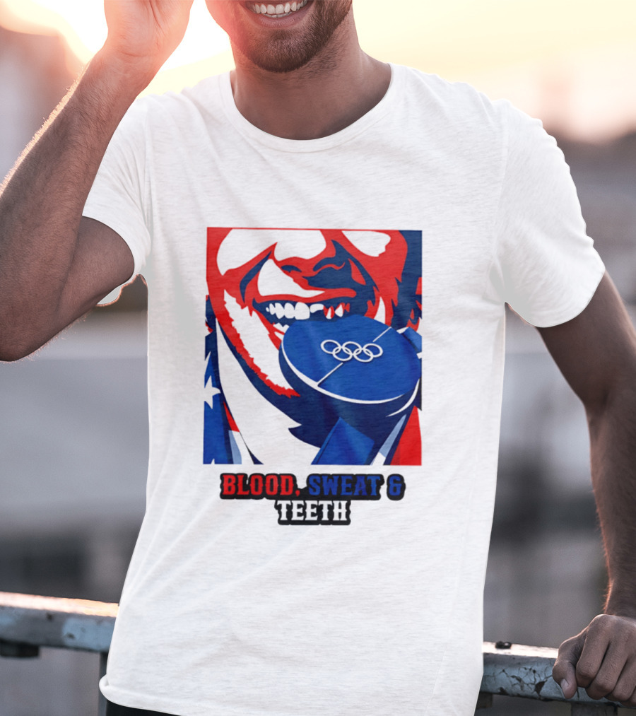 Blood Sweat Teeth Jack Hughes USA Olympic Hockey Gold Medal Champs T-Shirt