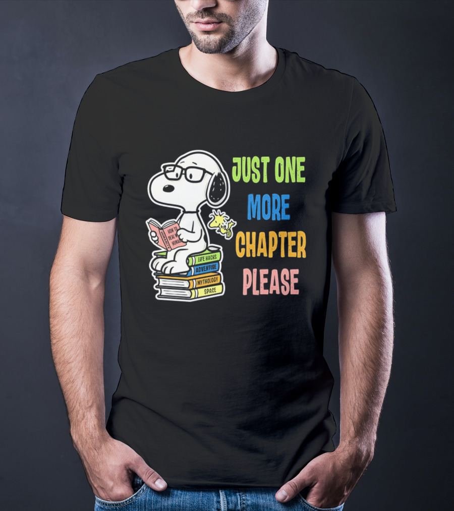 Snoopy Just One More Chapter Please Peanuts Reading Glasses Books Stack T-Shirt