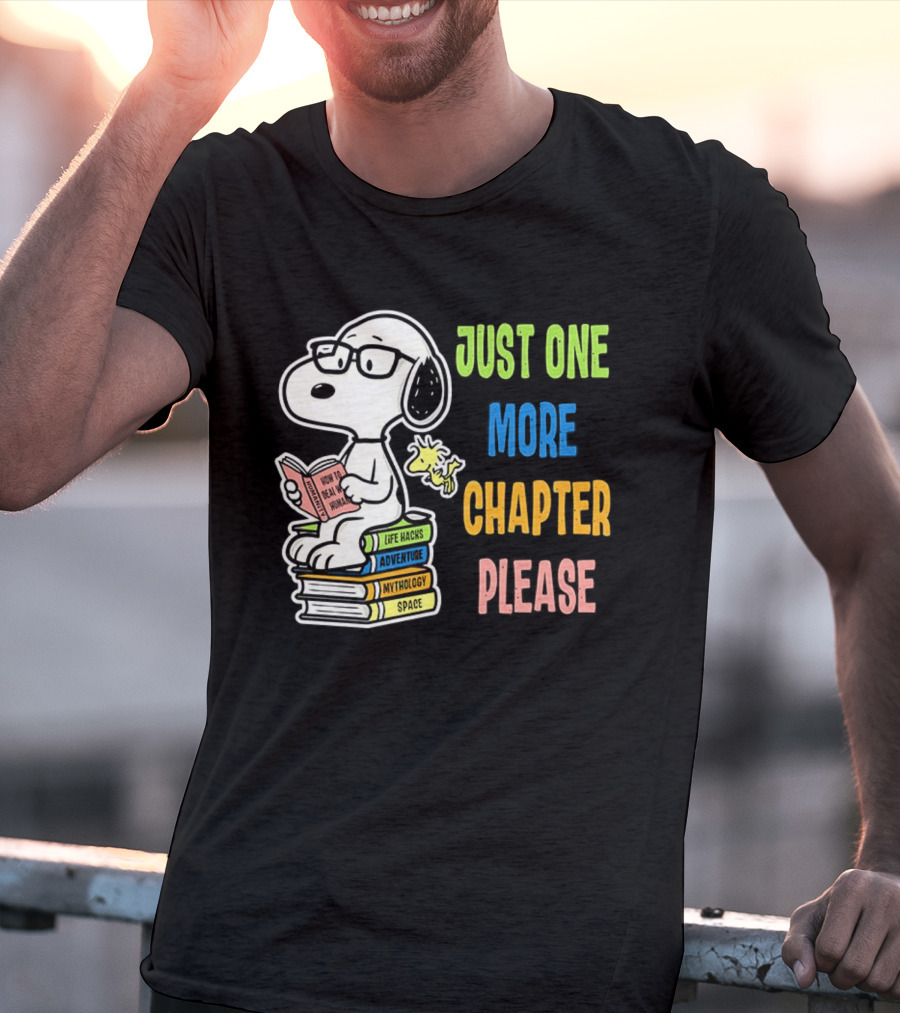 Snoopy Just One More Chapter Please Peanuts Reading Glasses Books Stack T-Shirt